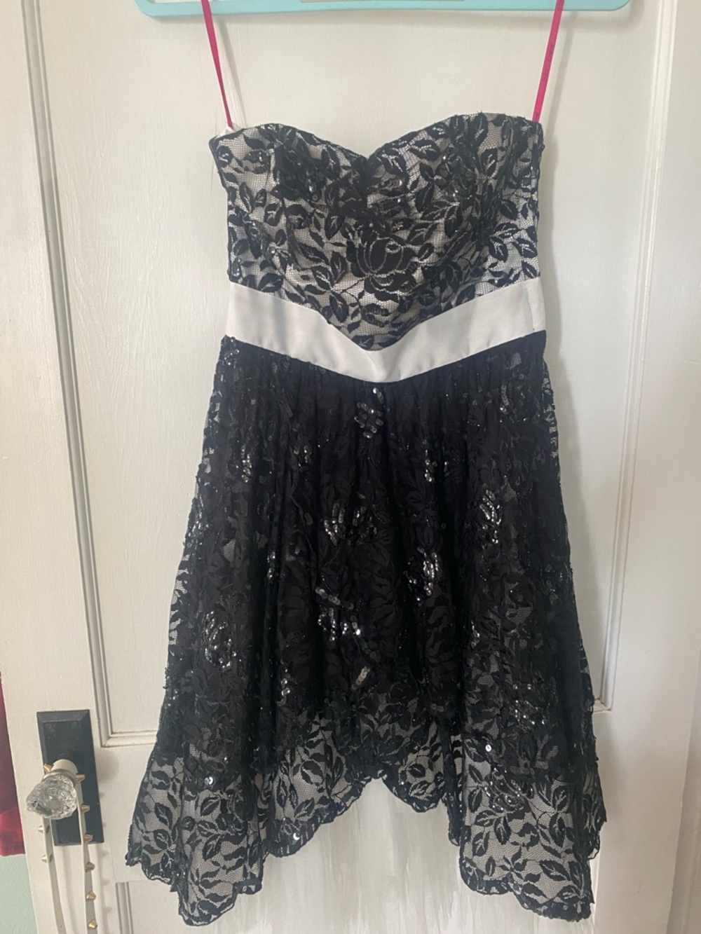 Betsey Johnson Black and White Lace Strapless Prom Dress